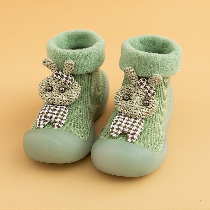 Green Warm Bunny Toddler sock shoes