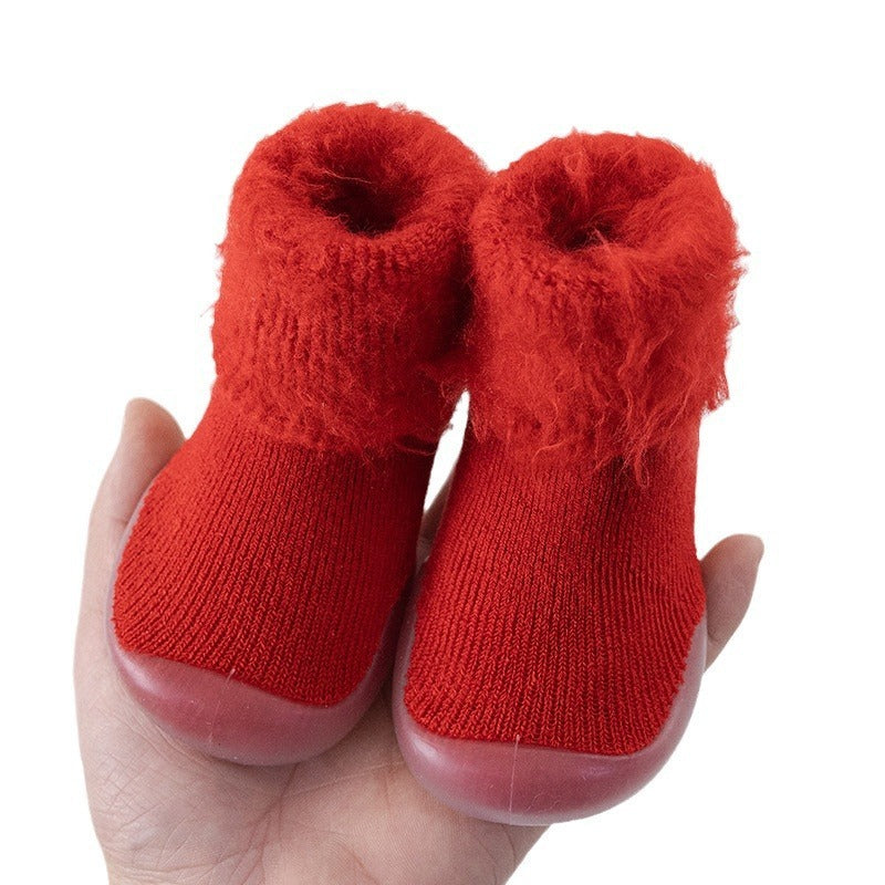 Red Autumn & Winter Baby Sock Shoes