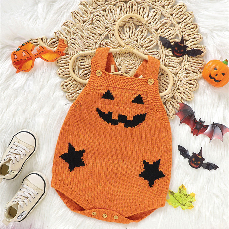 Halloween Pumpkin Sleeveless Baby Romper